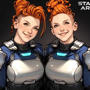 Star Army Female Humanoid Redhead Twins