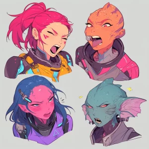 Colorful female space aliens