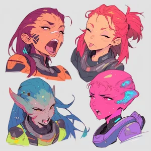 Colorful female space aliens