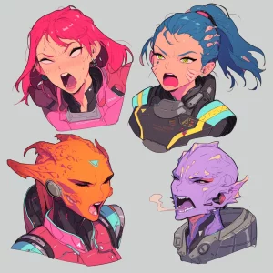 Colorful female space aliens