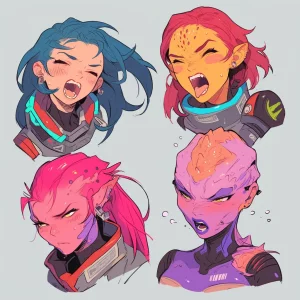 Colorful female space aliens