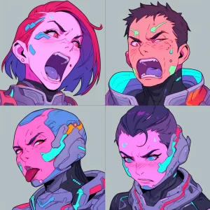 4 Male and Female Scifi Character Headshots - Pink