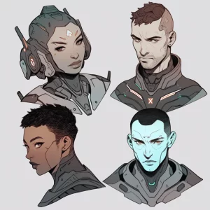 4 Male and Female Scifi Character Headshots