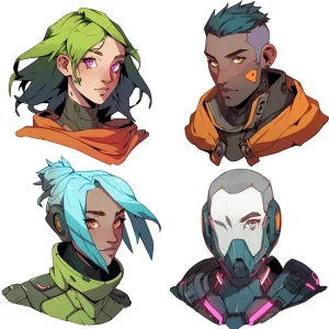 4 Male and Female Scifi Character Headshots