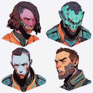 4 Male and Female Scifi Character Headshots