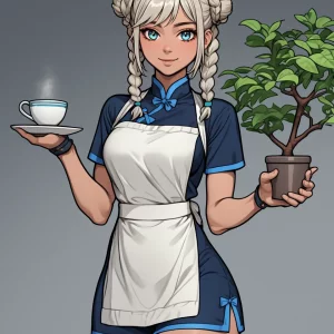 Yamataian Female Minkan with Tea and Bonsai Tree