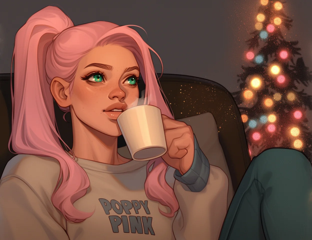 2024 Poppy Pink Cozy Yule with Hot Cocoa by Wes