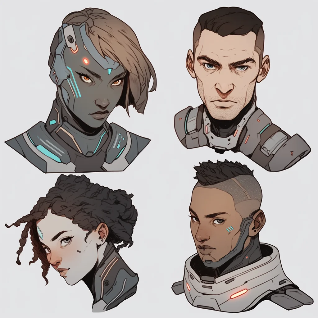 4 Male and Female Scifi Character Headshots