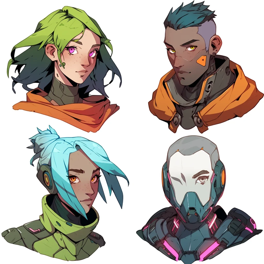 4 Male and Female Scifi Character Headshots