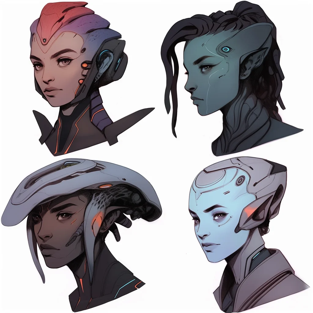 4 Male and Female Scifi Character Headshots