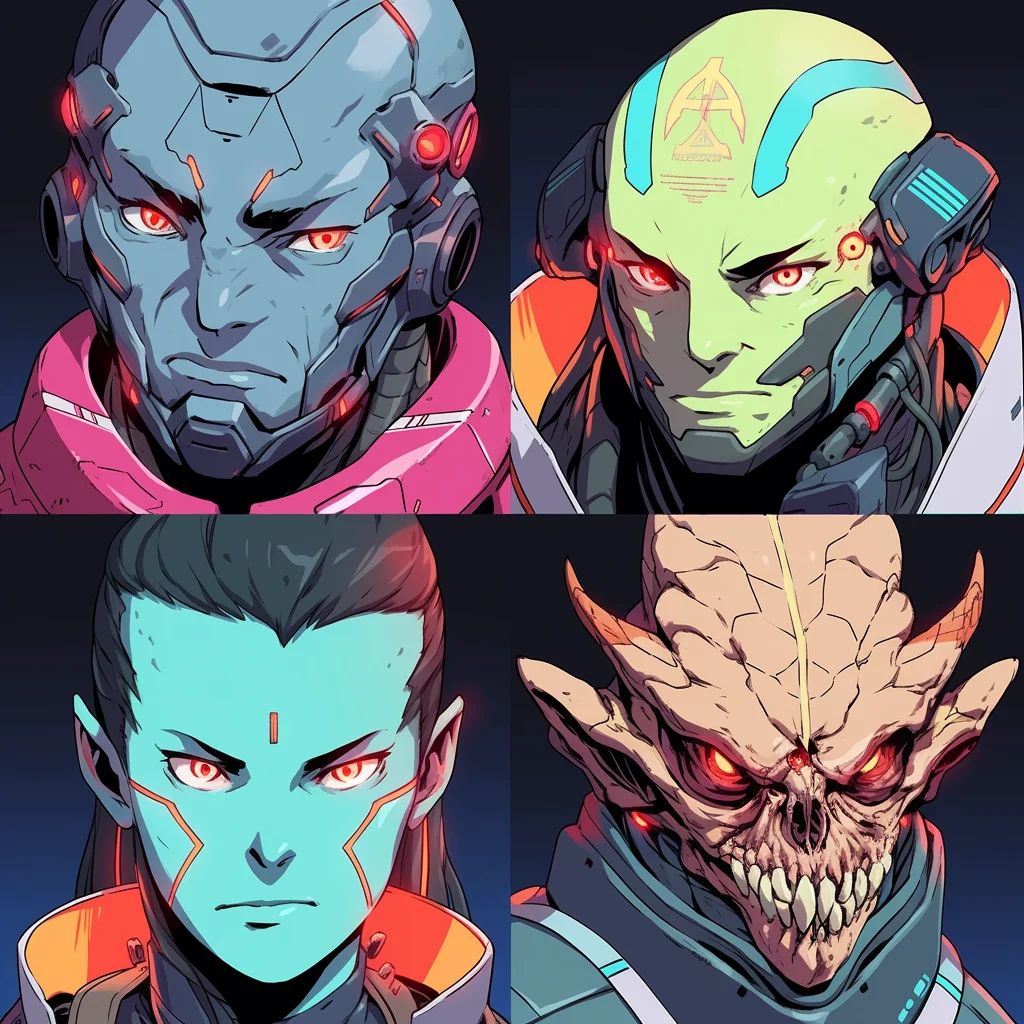 4 Male and Female Scifi Character Headshots