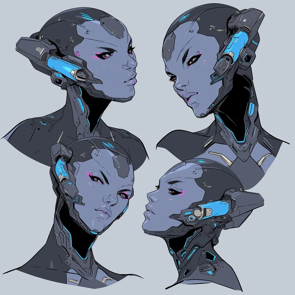 Blue-Skinned Female Cyborg