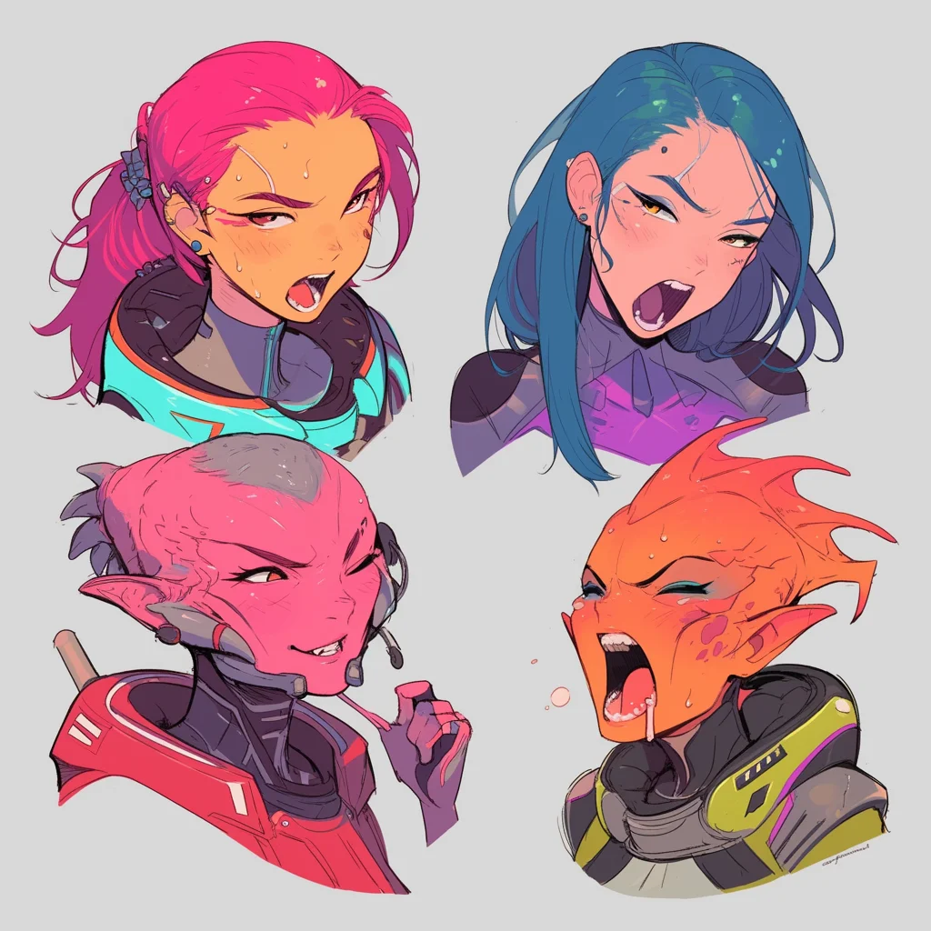 Colorful female space aliens