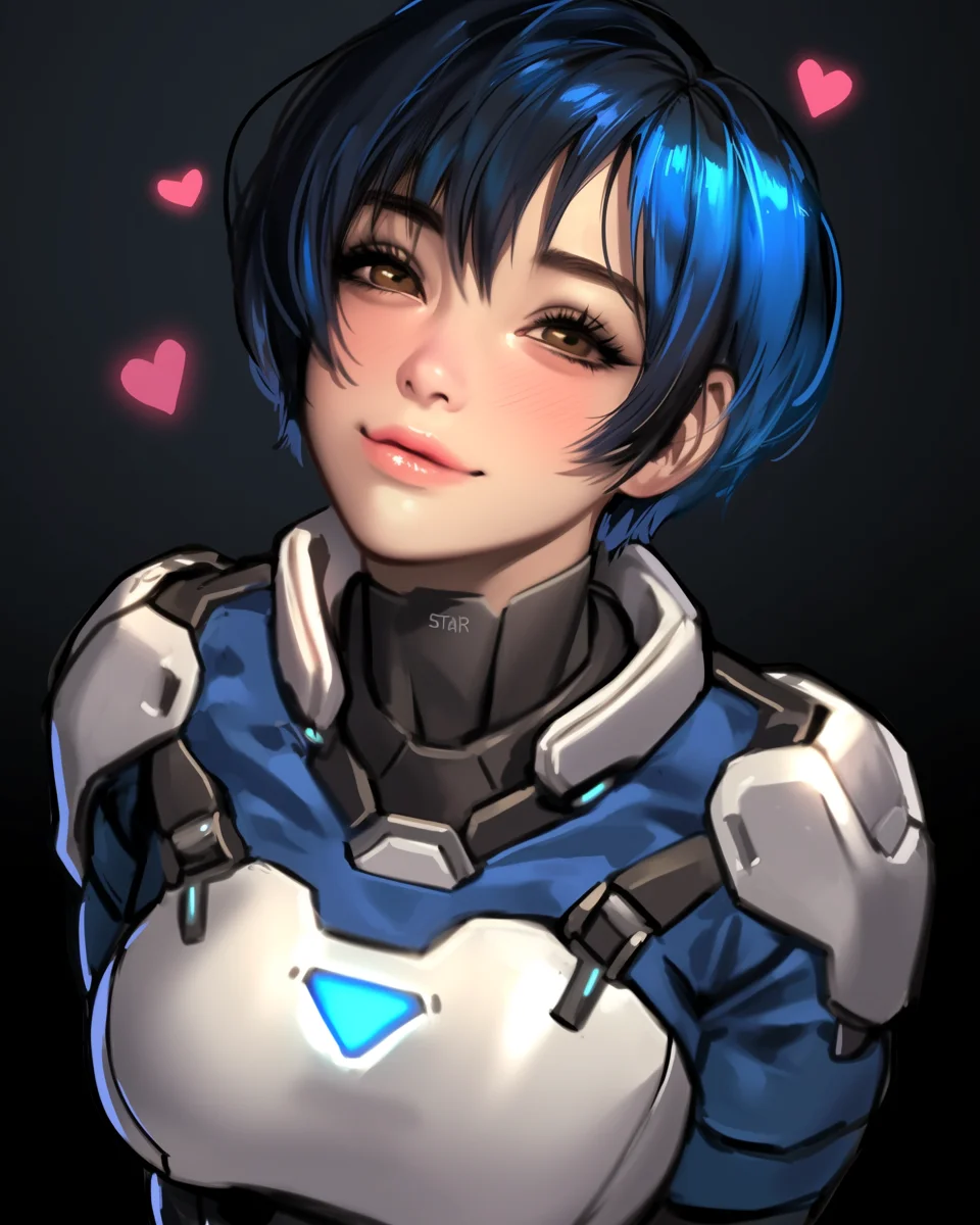 Star Army Female Humanoid - Blue Hair and in Love