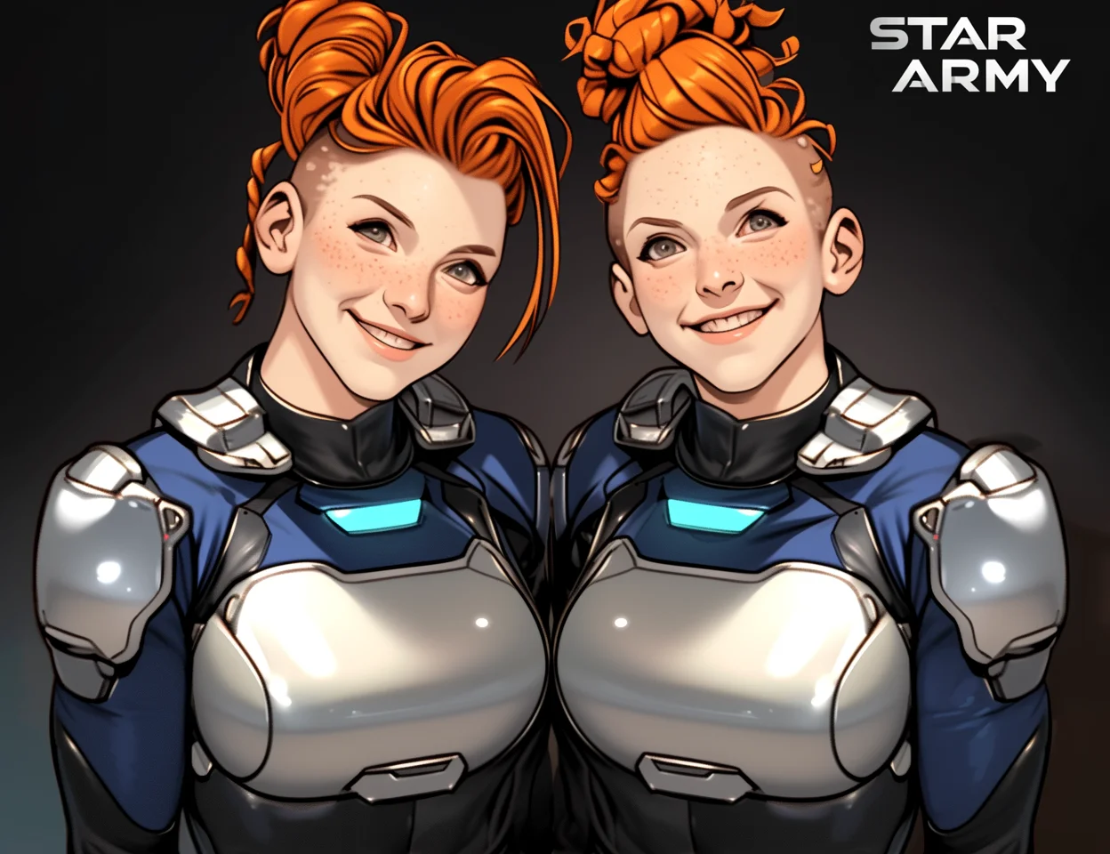 Star Army Female Humanoid Redhead Twins