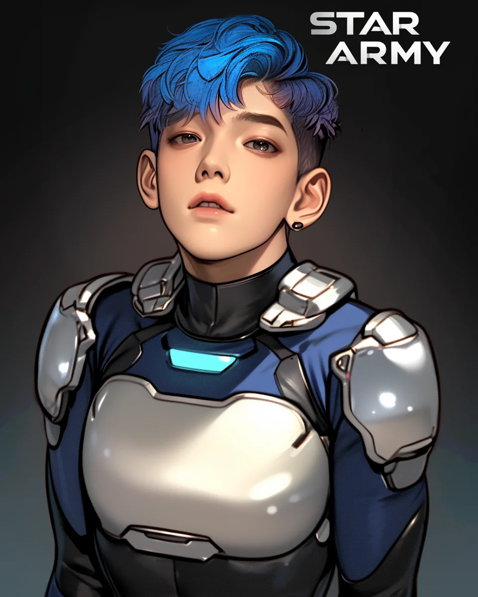 Star Army Male Humanoid - blue hair