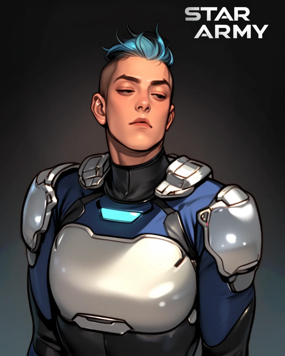 Star Army Male Humanoid - Blue Hair