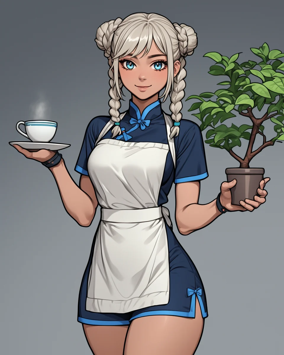 Yamataian Female Minkan with Tea and Bonsai Tree